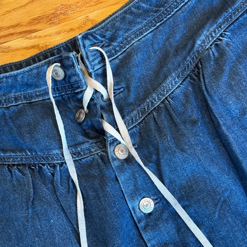 American Eagle AEO Denim Button Front Mini Skirt Lace up Western Country Jean 6 - Picture 3 of 8